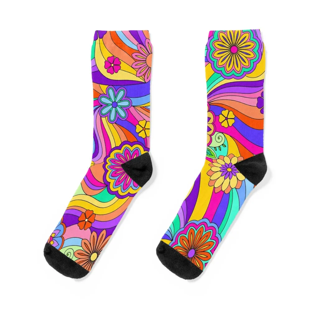 

Groovy Psychedelic Flower Power Socks loose hip hop colored Socks For Men Women's