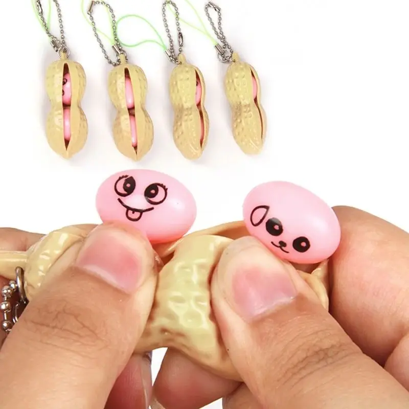 2/5pcs Squeezing Peanuts Squeezing Music Children's Gift Stress Relieving Keychain Peanut Squeezing Music Relaxing Toy