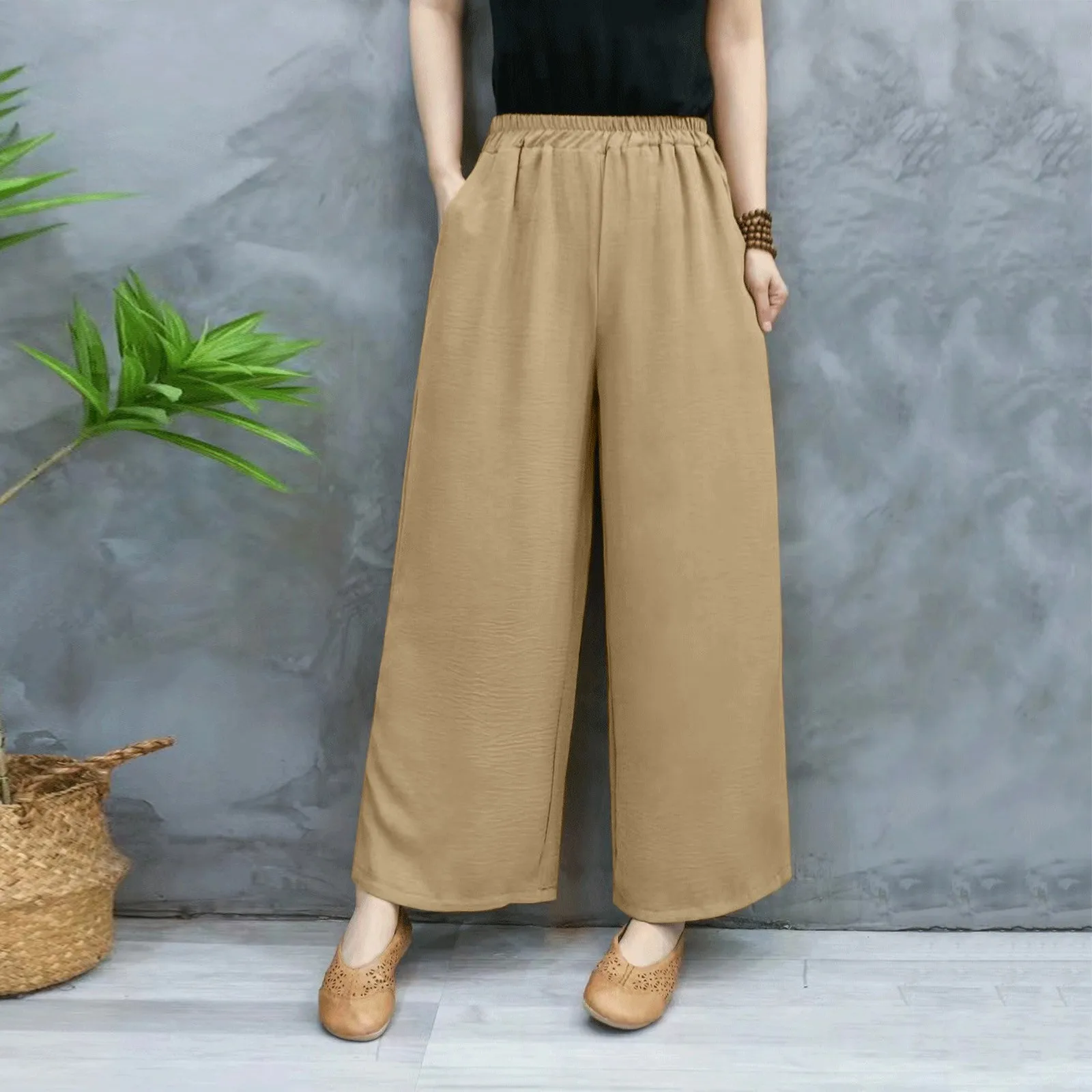 

Spring Summer Women Draped Versatile Wide Leg Pants Joggers Casual Baggy Straight Trousers for Women High Waist Office Pants