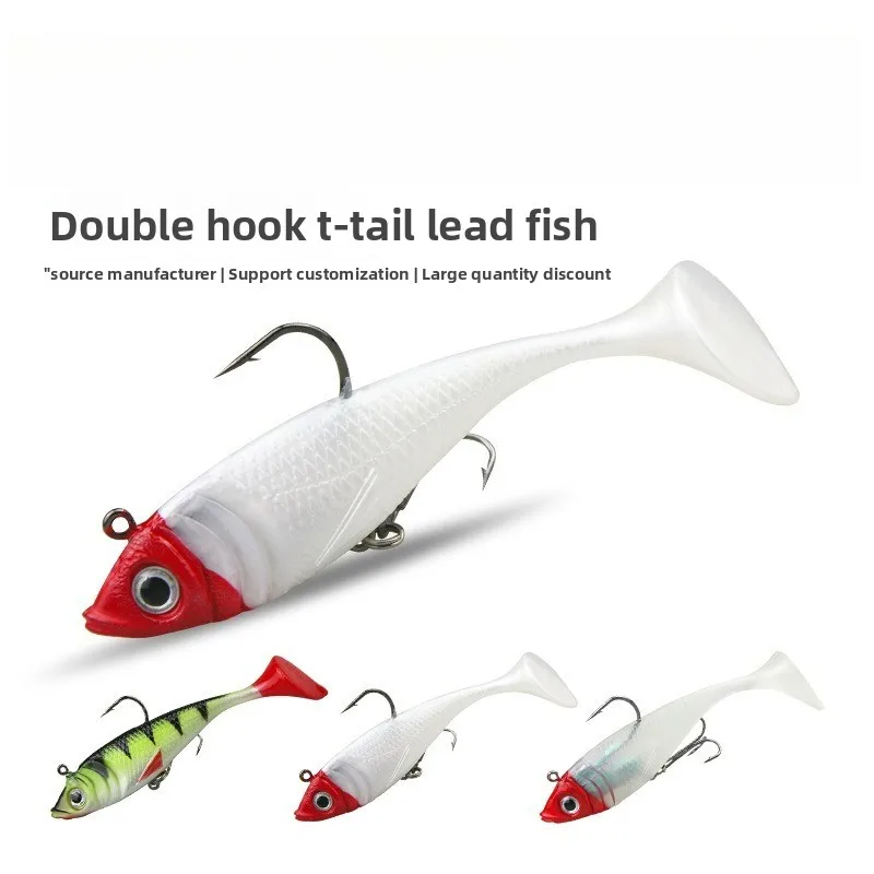 

5 Pieces of Luya T Tail Bag Lead Head 11g/20g Sea Fishing Night Light Double Hook Sharp Biomimetic Fishing Bait Fishing Supplies