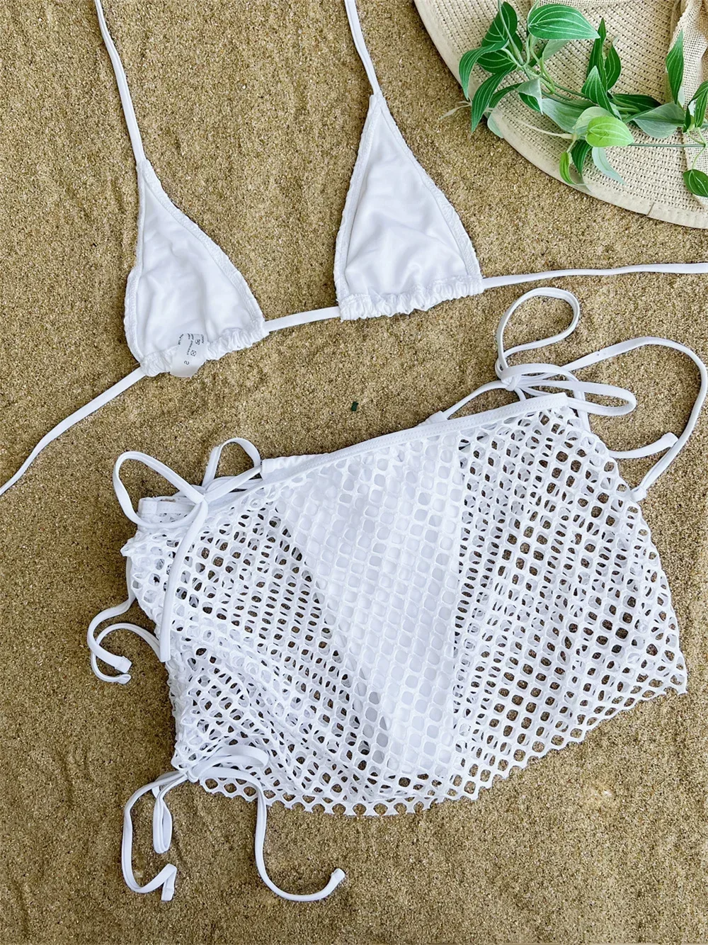 White String Extrem Bikini Mesh Swimsuit Lace Swimwear Mini Skirt Cover-ups Women Sexys Beach Outfits Bathing Suits Tangas Mujer