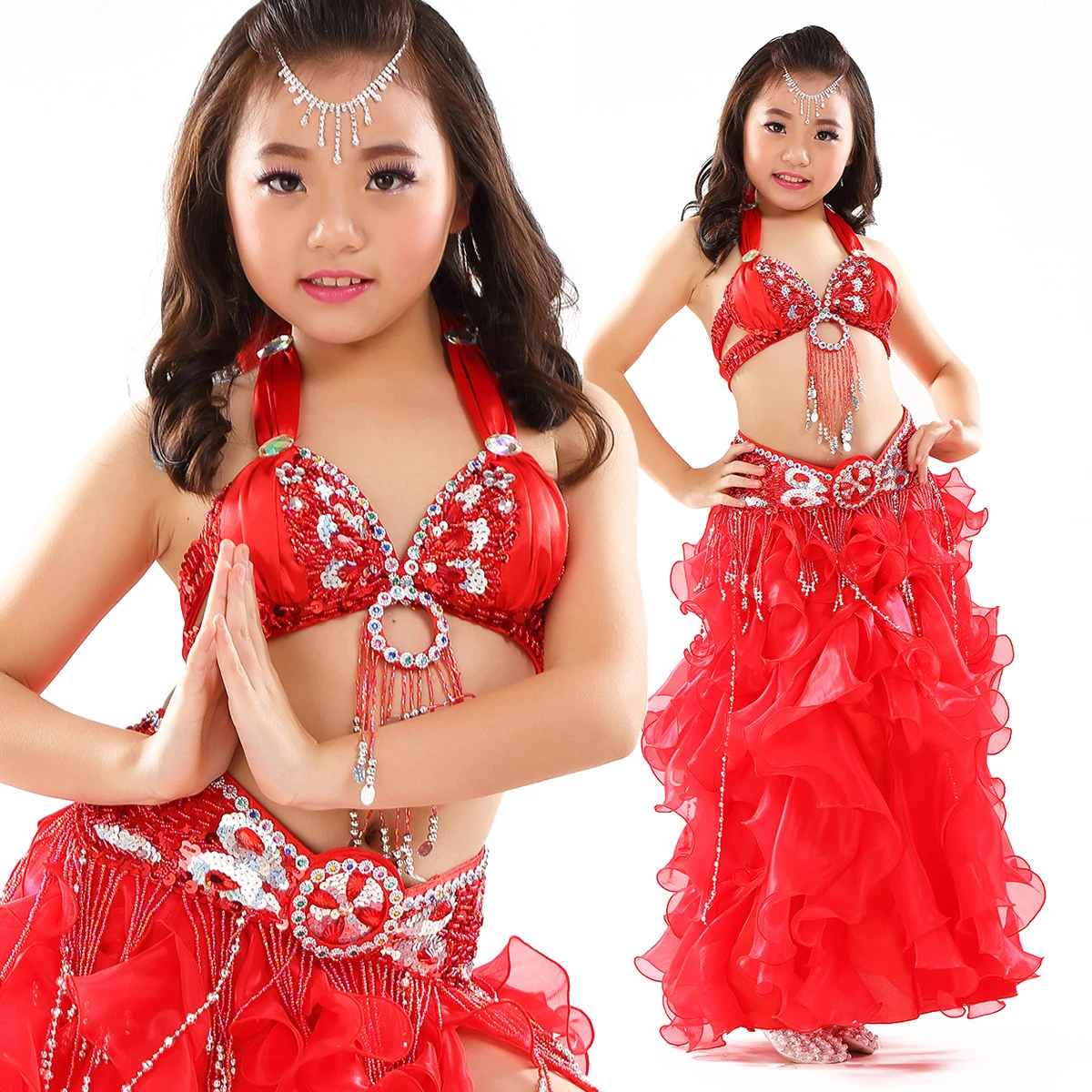 

New Children's Belly Dance Performance Costume Suit Children's Day Performance Dance Costume One Size Girl Split Skirt