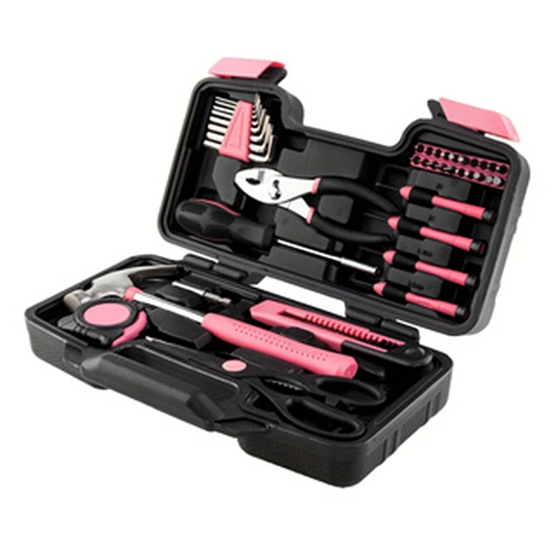 Kit d'outils ménagers tout usage pour filles, dames et femmes, comprend tous les outils essentiels pour la maison, le garage, le bureau et le dortoir universitaire, rose, 39 pièces