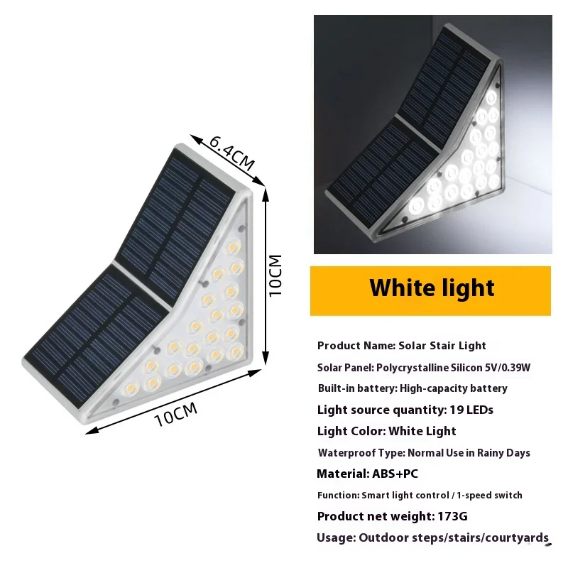 Lámpara LED de escalera Solar impermeable para exteriores, lámpara de paso Triangular, plataforma de escalera de decoración de jardín y patio