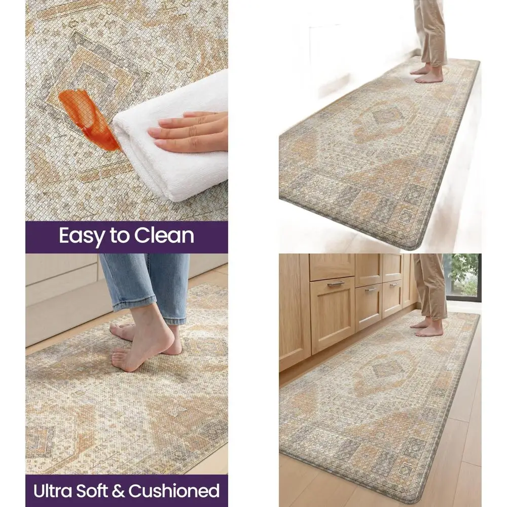 

Anti-Fatigue Kitchen Floor Mat, 23x59 Vintage Cushioned Runner, Waterproof Memory Foam Padding for Comfortable Standing, Beige &