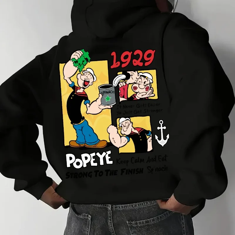 Sudadera con capucha con estampado de Popeye Retro de Disney para hombre, ropa de calle Extra grande para otoño/invierno, nueva moda informal