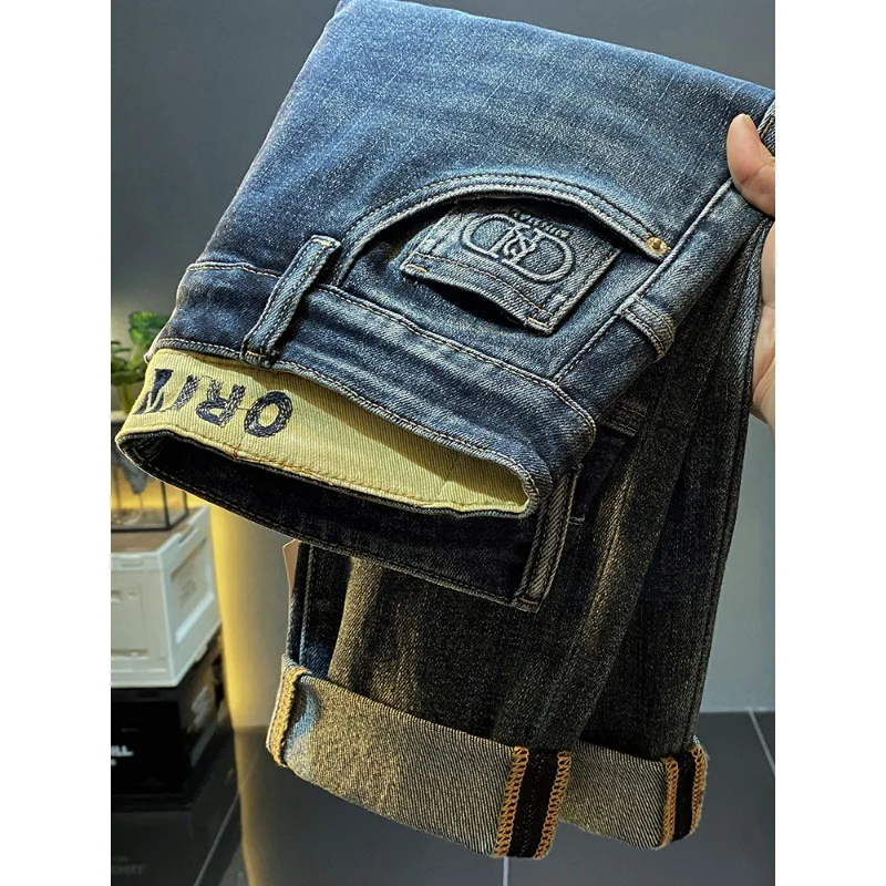 High-End Quality Men's Jeans Fall/Winter 2023 New Casual Pants Slimming Street Trend Slightly Loose Skinny Trousers