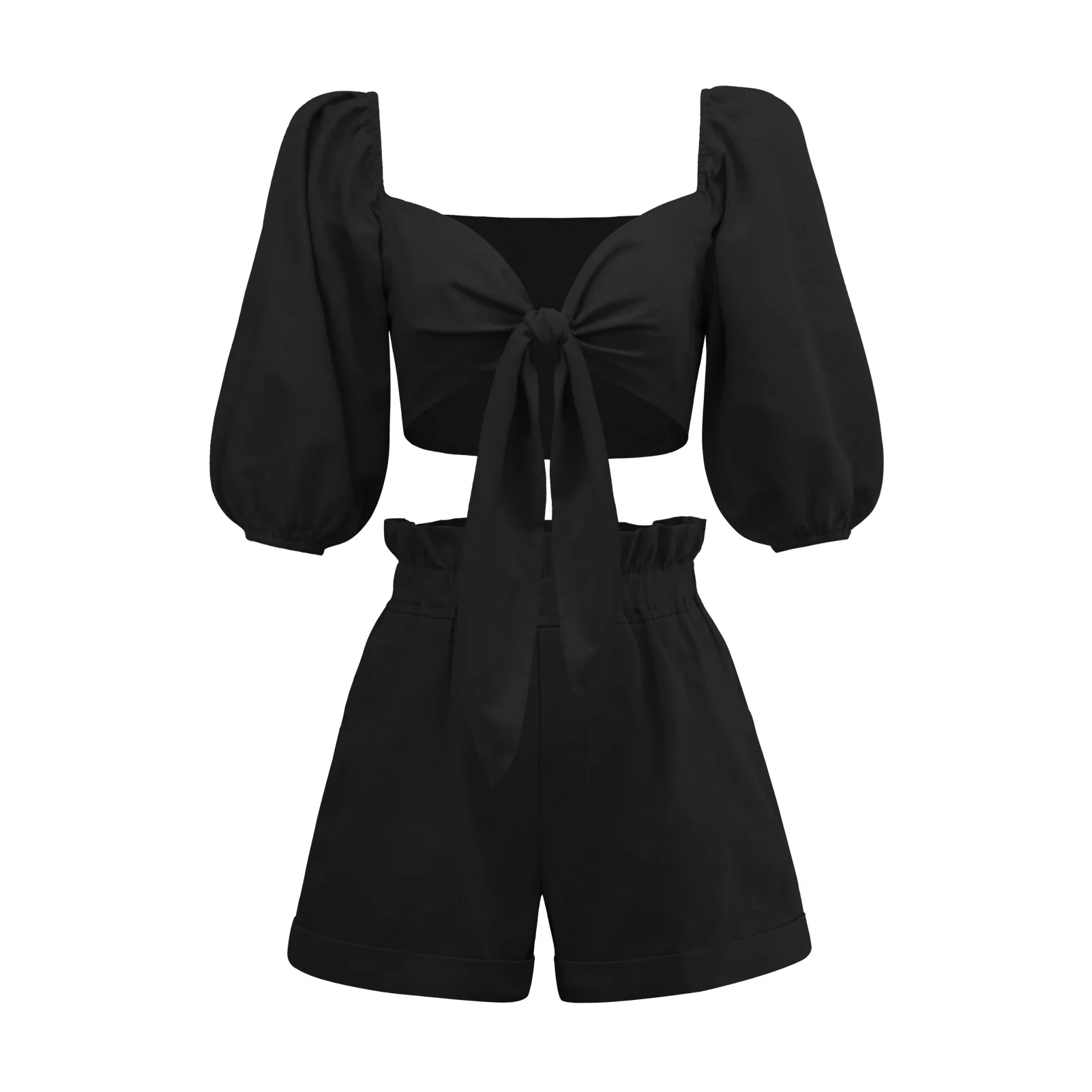 Spring/Summer New Solid Color Fashion Sexy Cotton Cardigan Top Pocket Shorts Casual Set Two Piece Sets Womens Outifits
