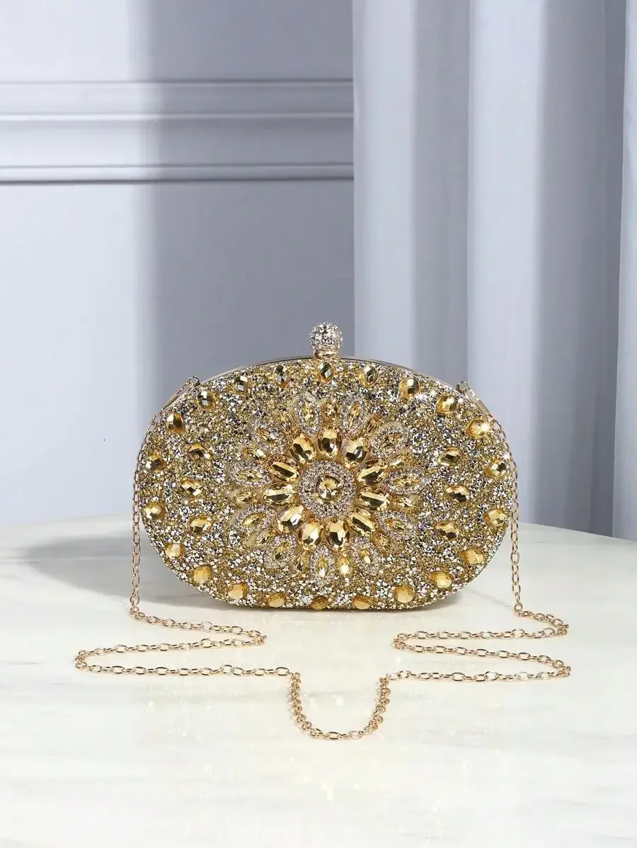 

Elegant Rhinestone Sunflower Clutch Bag For Women Party Evening Handbag