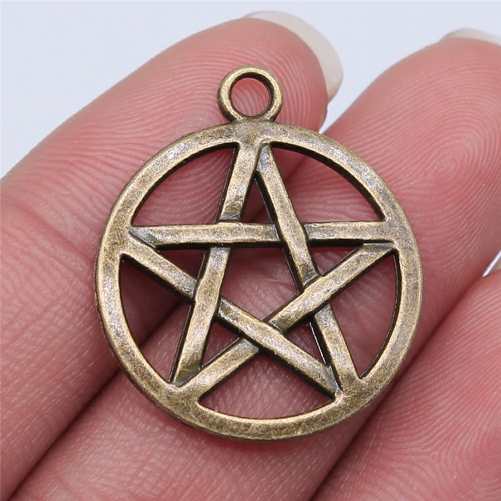 WYSIWYG 5pcs 3 Colors 25mm Pentagram Pendant Round Star Charms For DIY Jewelry Making Earring Necklace Making