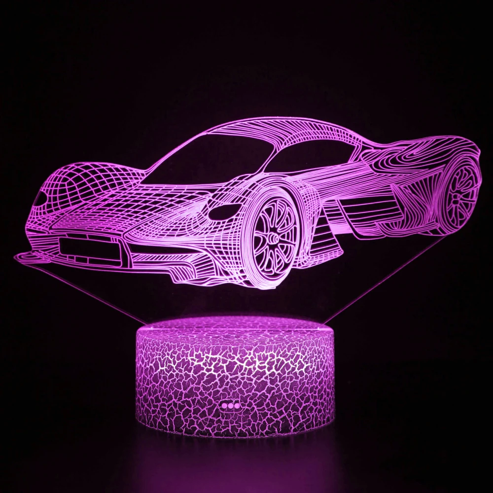 Car 3D Night Light for Kid Sports Racing Illusion Optical Bedside Lamp Kids Bedroom Decoration Birthday Gift for Boy Men Toddler