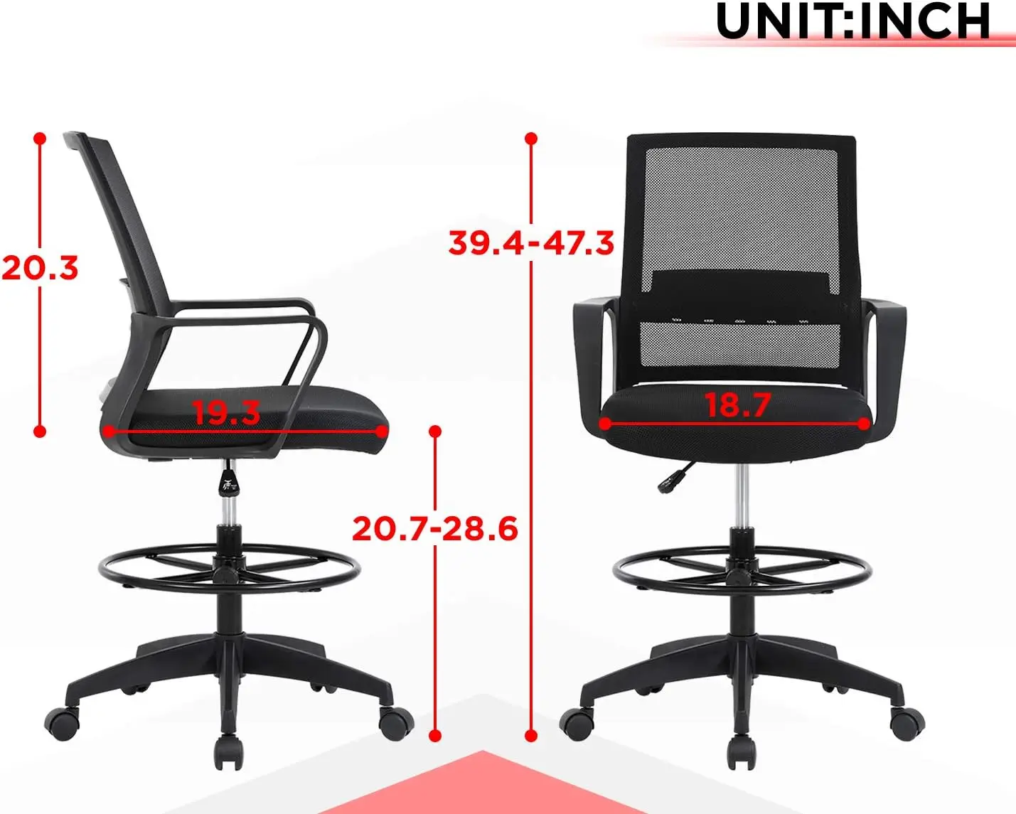 Drafting Chair Tall Office Chair Mesh Ergonomic Desk Chair with Adjustable Foot Ring for Executive Computer Standing Desk