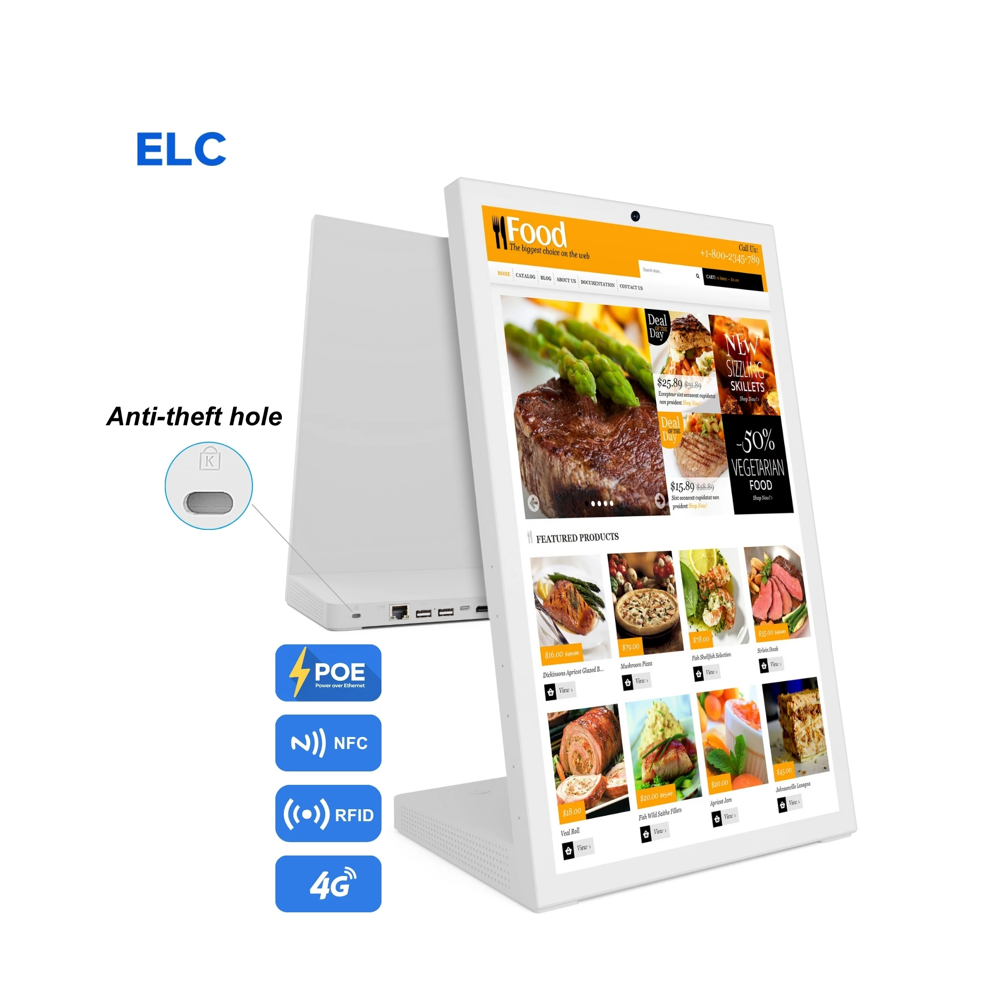 

15,6-дюймовый Android 15, рекламный дисплей для ресторана, цифровые доски меню, универсальный ПК, настольный киоск, сенсорный экран, Poe, планшет SDK