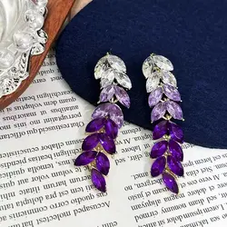 Luxury Design Gradient Purple Wheat Ear Rhinestone Pendant Tassel Earrings Fashion Women Party Jewelry Romantic Anniversary Gift