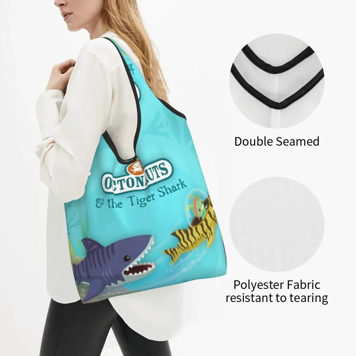 Custom The Octonauts Adventure Grocery Shopping Tote Bags Women Funny Shoulder Shopper Bags Big Capacity Handbags