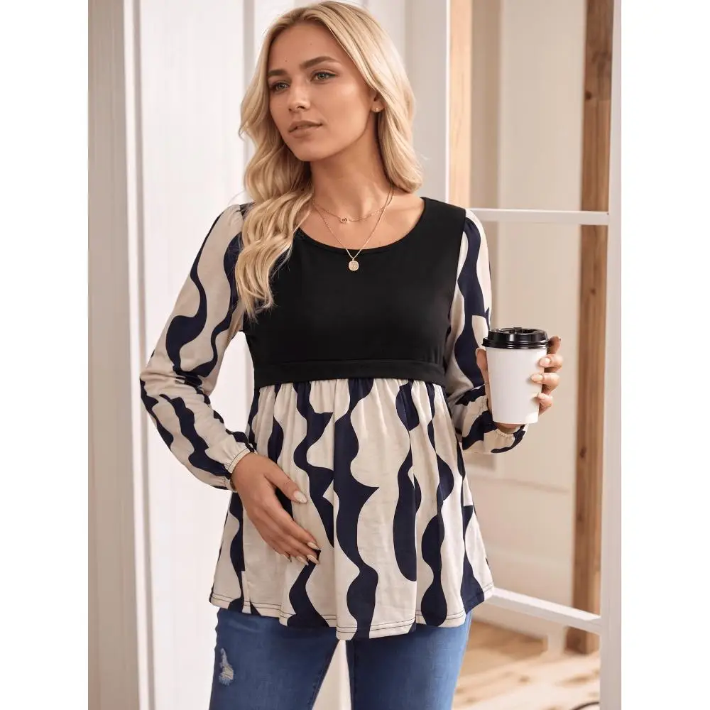 Pregnant women waist casual women's long-sleeved top autumn and winter work versatile T-shirt maternity wear