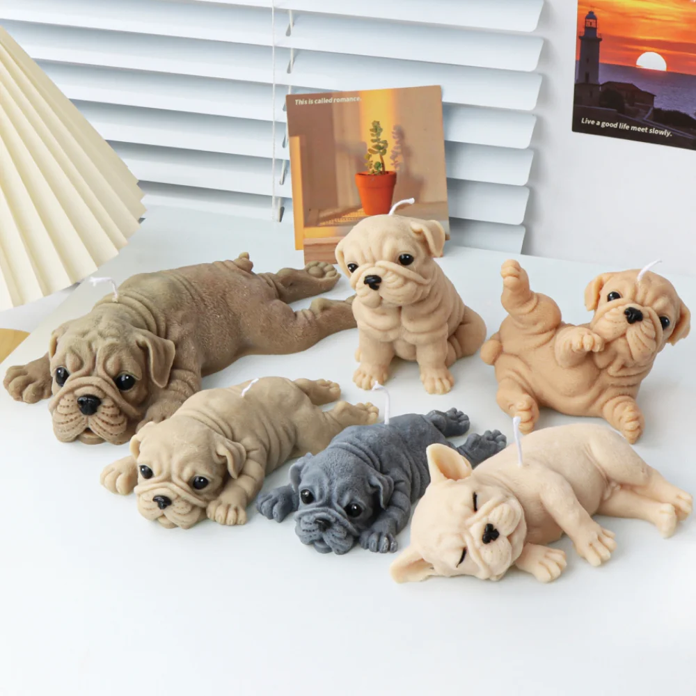 Sharpei Hond Kaars Siliconen Mal Golden Retriever Zeep Hars Gips Maken Set Puppy Chocolade Interieur Huisdier Cadeau