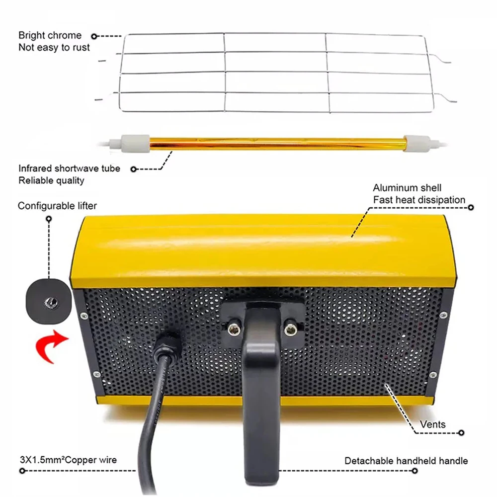 Motorsi 2000 واط جسم السيارة إصلاح مجفف الطلاء سخان الطلاء الأشعة تحت الحمراء الطلاء علاج مصباح يده الأشعة تحت الحمراء الطلاء الخبز علاج مصباح