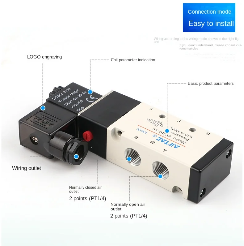 Solenoid Valve 4v210-08 4v110-06 Electromagnetic Electric Valve Pneumatic Control Valve 220V Air Valve 24V