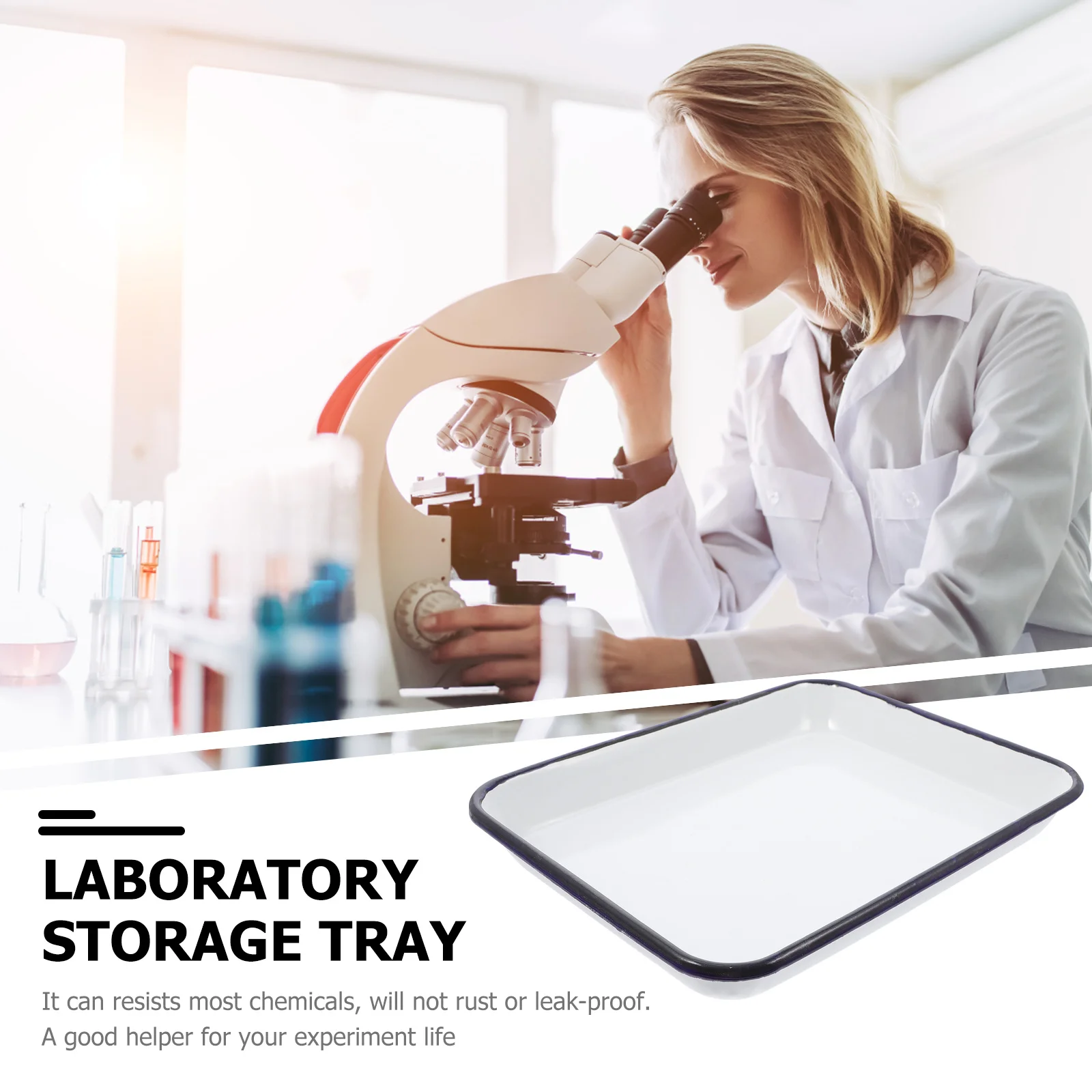 

White Enamel Square Plate Durable Laboratory Tray Chemical Resistant Rust Proof Storage Organizer For Lab Tools