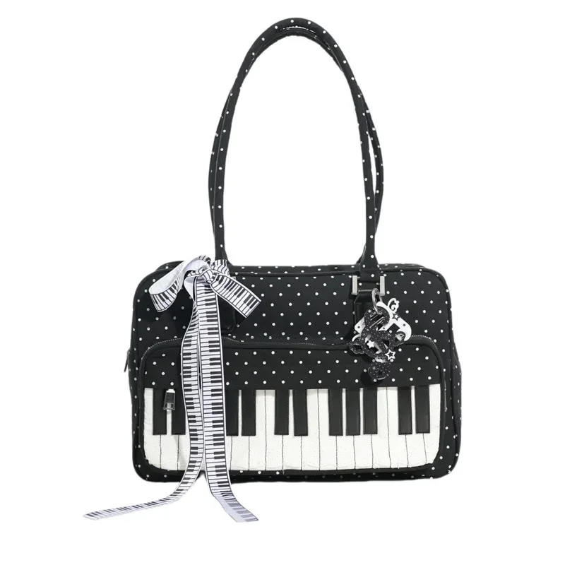 

Y2K Aesthetics Piano Tote Bag Polka Dot Note Funny Backpacks Contrasting Colors Girl Sweet Diagonal Cross Shoulder Square Bag