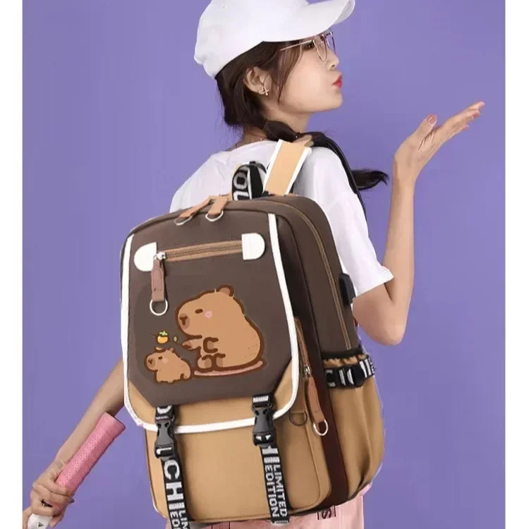 Kawaii Capybara Stylish Computer Backpack College School Casual Daypack Teens Bag Large Capacity Adjustable Strap Schoolbag