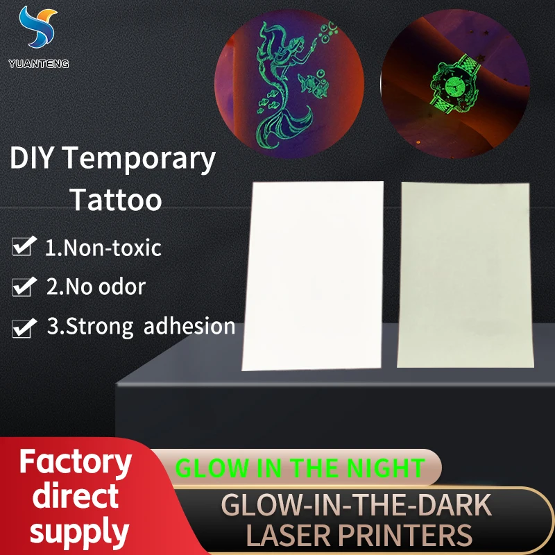 Glow In The Dark Temporary Tattoo Printing Transfer Paper for Party Green Light A4 Laser Inkjet Printer Sheet DIY Printable