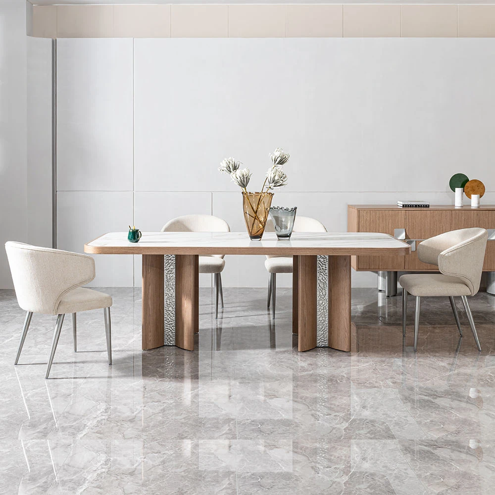 

&c Luxury Wooden Dining Table Set 8 Seater Foshan China Wood Interior Furniture Marble Ss Dining Table and Chair for Restaurant