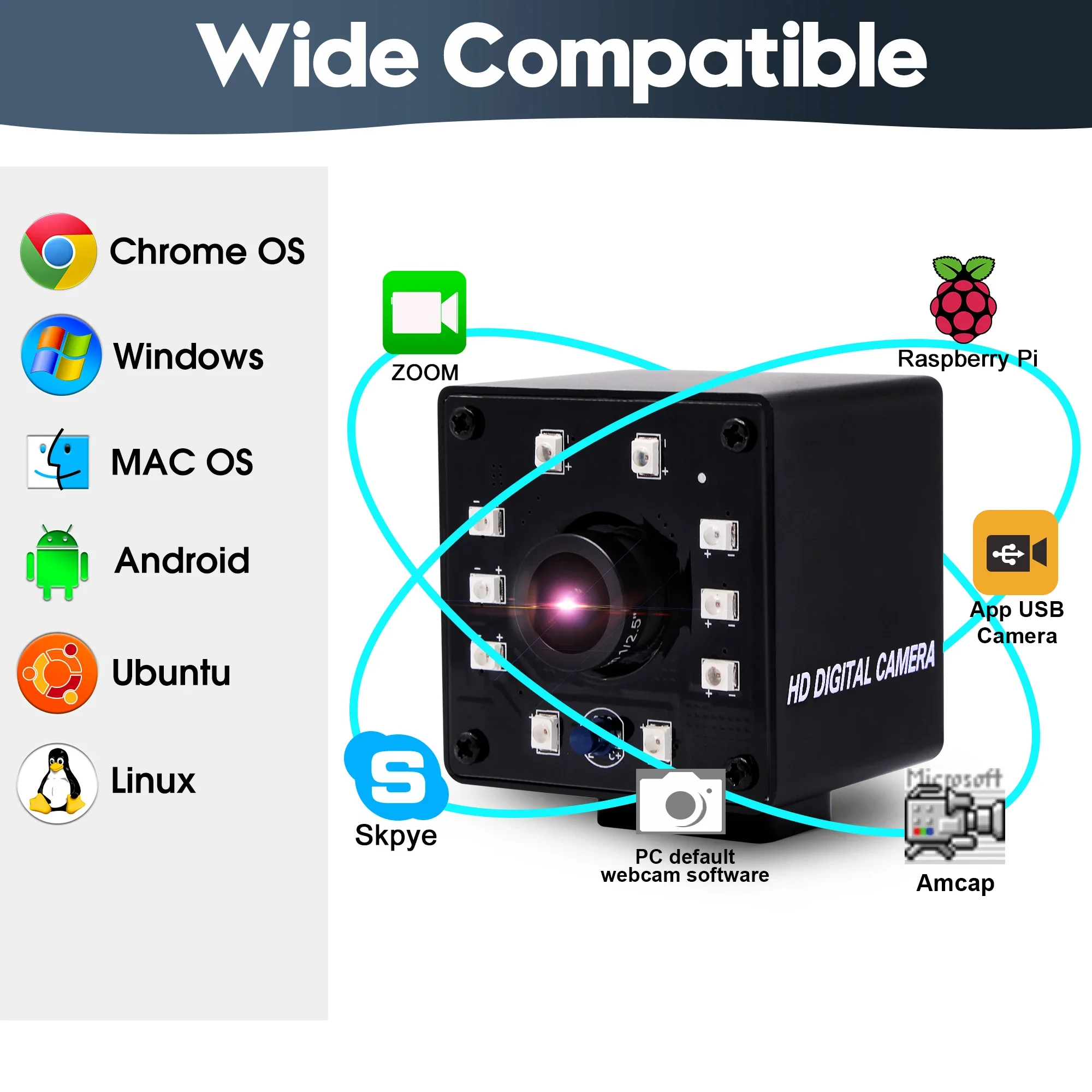 ELP 1080P 30fps USB Camera H.264 Webcam Auto Night Vision with LEDS IR UVC Support Security Protection for Windows Mac Linux