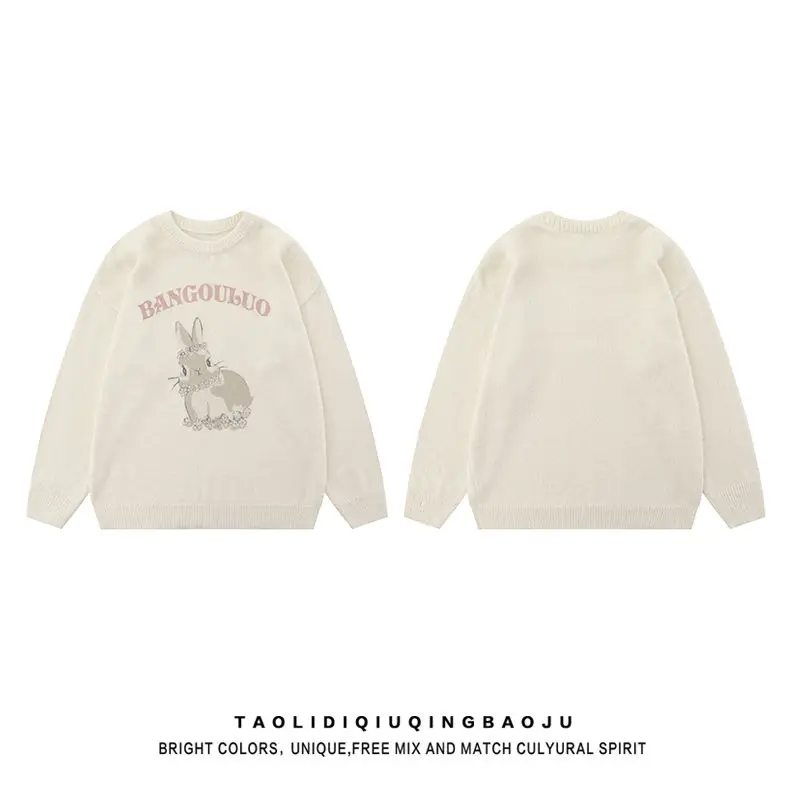 Sweet Oversized Sweater For Women Rabbit Printed Long Sleeves Jumper Fashion Casual Knitted Pullovers Korean Sueter Mujer