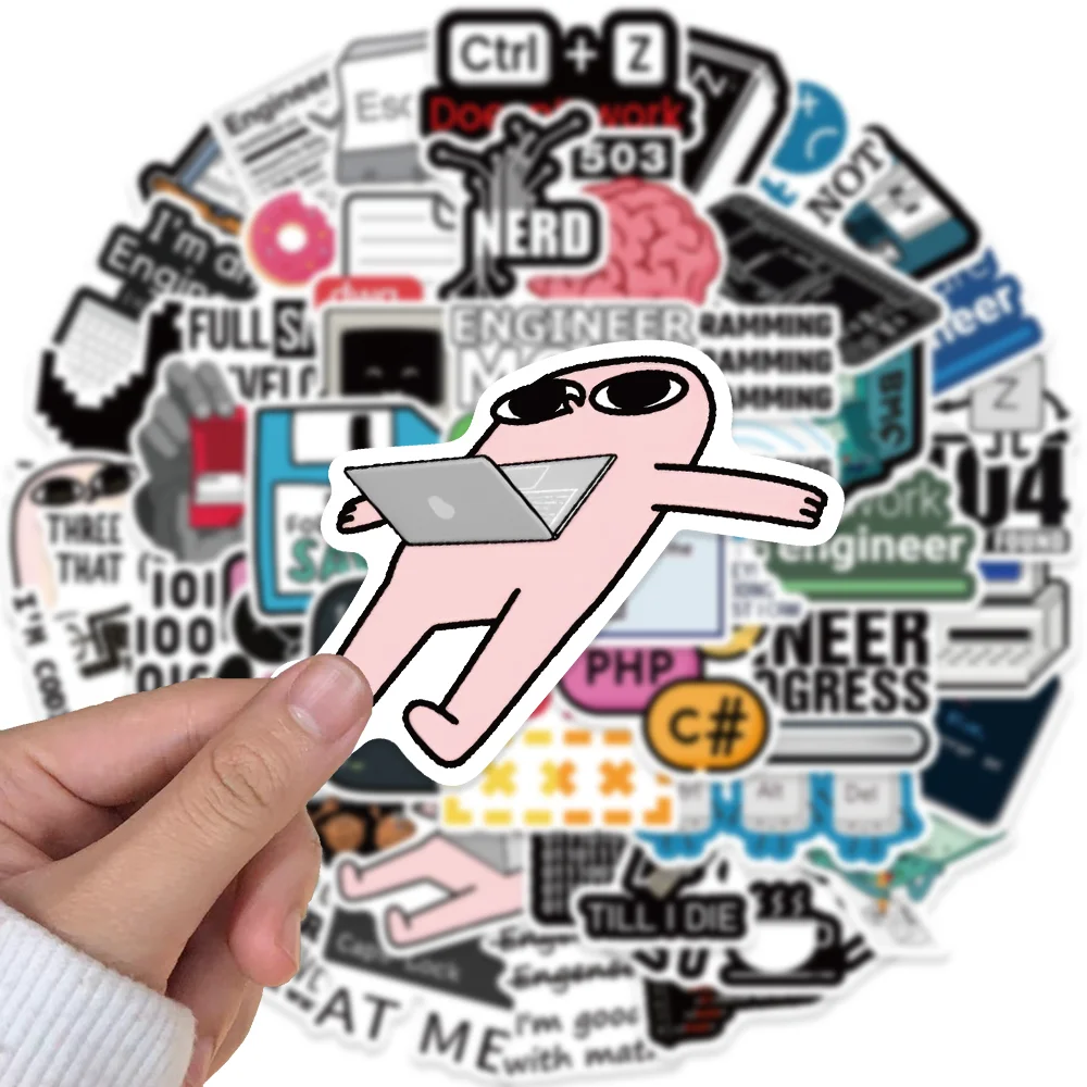 50pcs Cartoon Engineer Programming Network Coding MEME Stickers Waterproof DIY Computer Laptop Skateboard Phone Vinyl Decal Gift