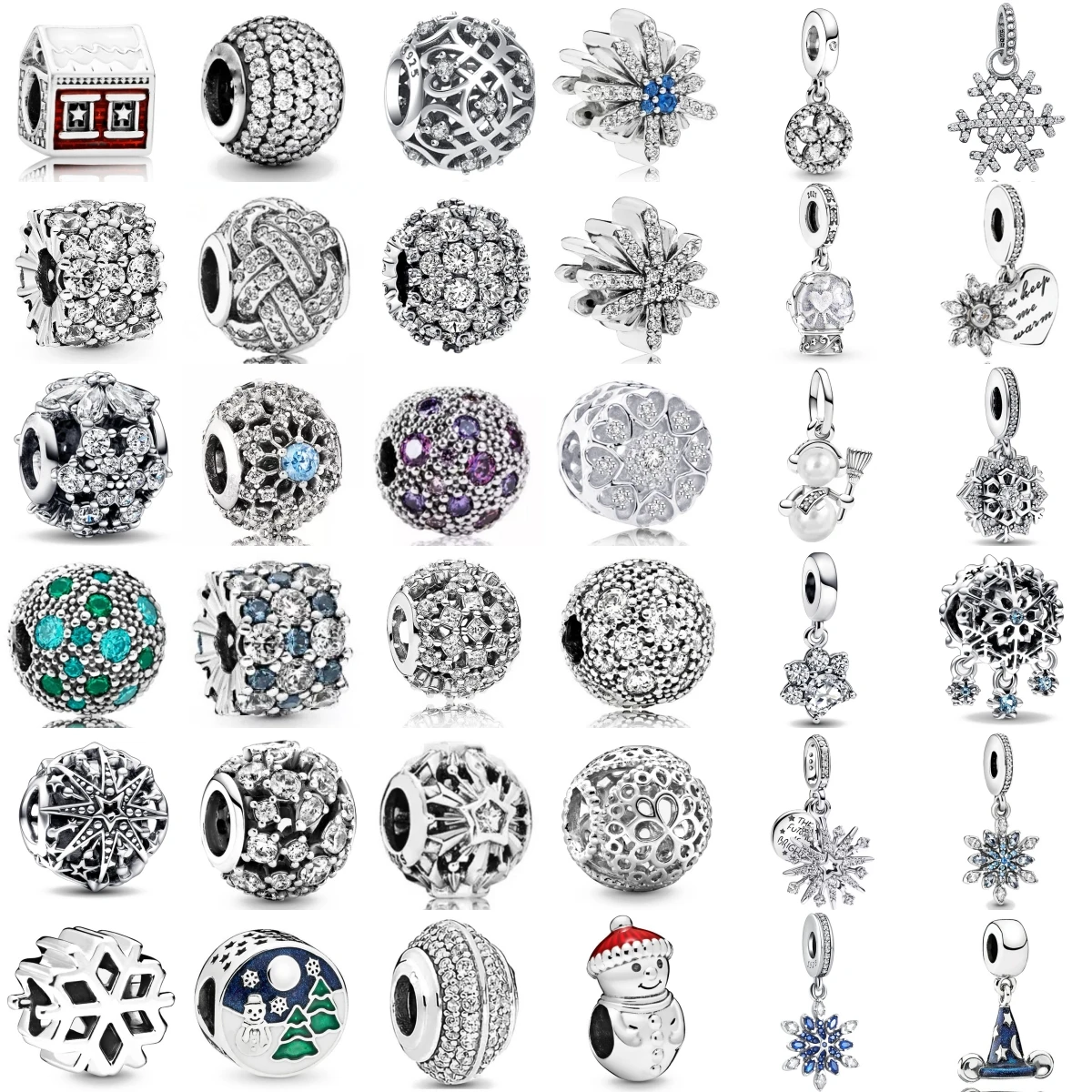 Abalorio de plata de ley 925 compatible con pulsera Original, accesorios, joyería para mujer, serie de invierno nevado, muñeco de nieve con copo de nieve brillante