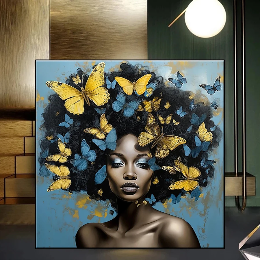 

Diamond Painting Kit New Black Woman Butterfly Art Diamond Cross Stitch Embroidery Mosaic Painting Adult Home Decor