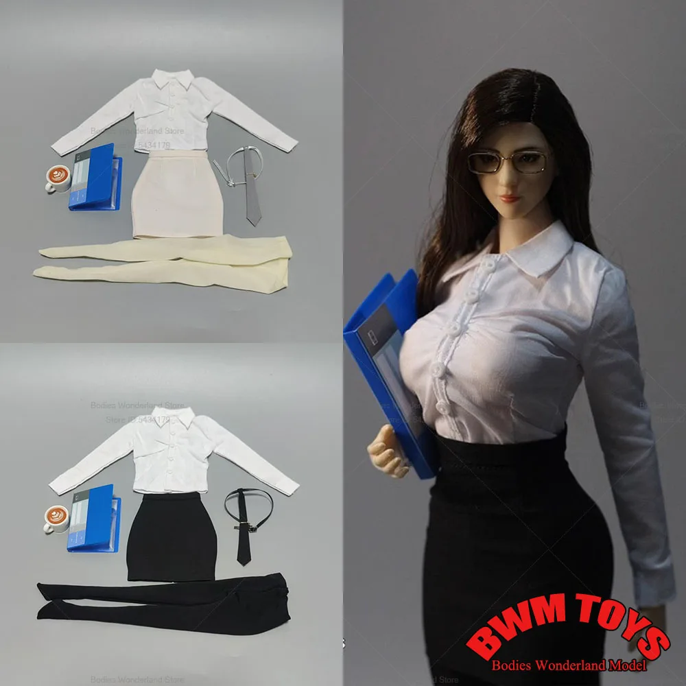 HAILI TOYS 1/6 Women's Office Clothing Secretary Uniform Collar Hip Skirt Stockings Cloth Model Fit 12'' PH Female Action Figure