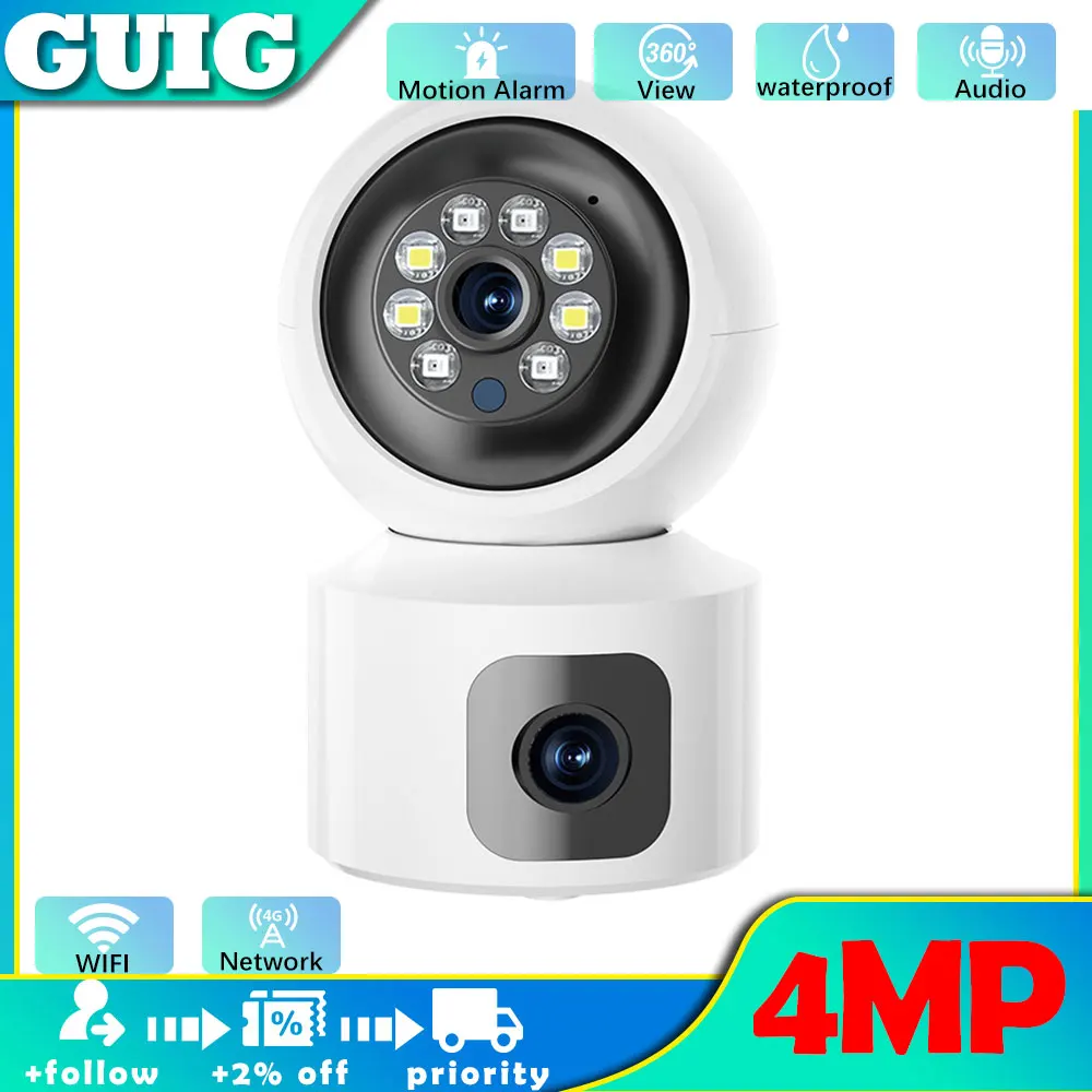 

4mp 4g /wifi video baby monitor PIR Human Motion Detection dual camera two-way audio automatic night vision safety nanny camera