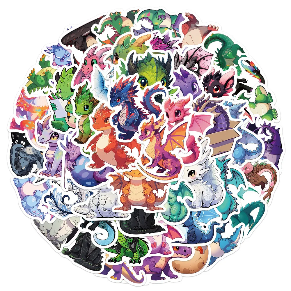 50pcs Cartoon Dragon Series Graffiti Stickers Suitable for Helmets Desktop Wall Decoration DIY Sticker Pack Wholesale