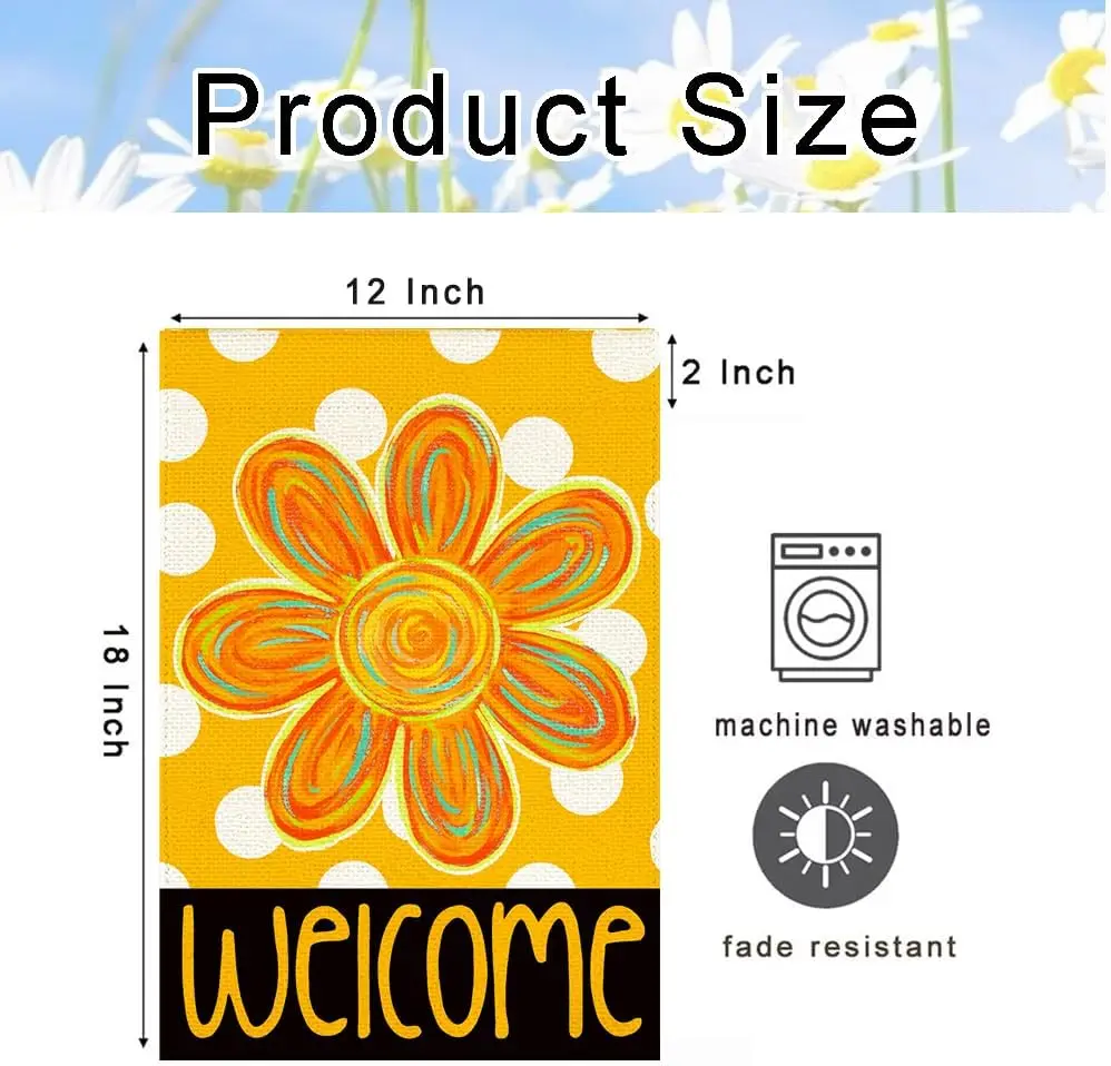 RABUSOFA Summer Floral Garden Flag 12x18 Inch Double Sided Outside, Polka Dots Welcome Seasonal Yard Outdoor Decoration Smal EEZ