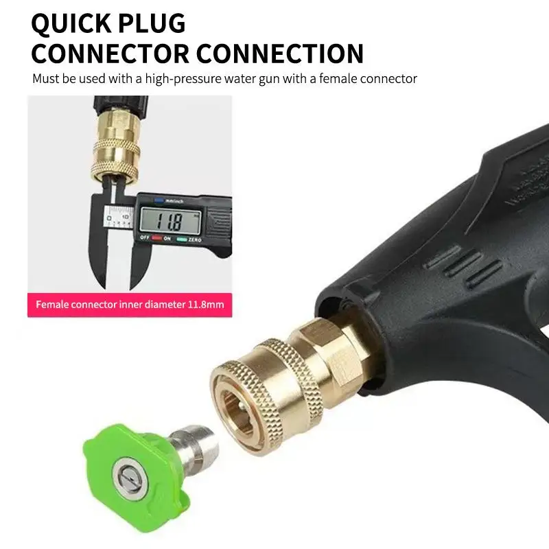 12mm High Pressure Car Washer Nozzle 1/4 Quick Connect Kit​​ Stainless Steel 5-Color Spray Head For Auto Detailing