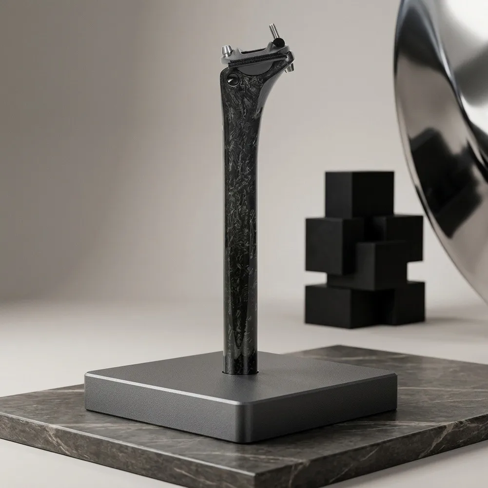 Ultraleichte Carbon-Sattelstütze für Fahrräder, 20 mm, mit versetztem Design, Titanschrauben, glatter Innenrohrstruktur, kompatibel mit Carbon-Schienen. – Detail 1