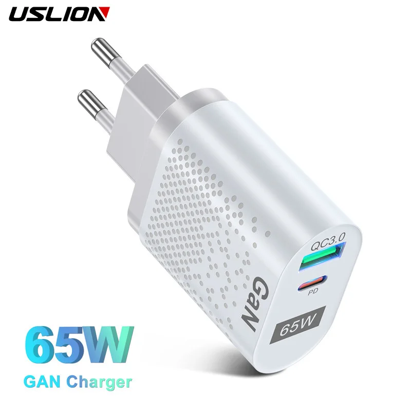 USLION 65W GaN Charger USB C PD KR Plugs Fast Charging GaN Charger Phone Quick Charging Type C For IPhone Korean Specification