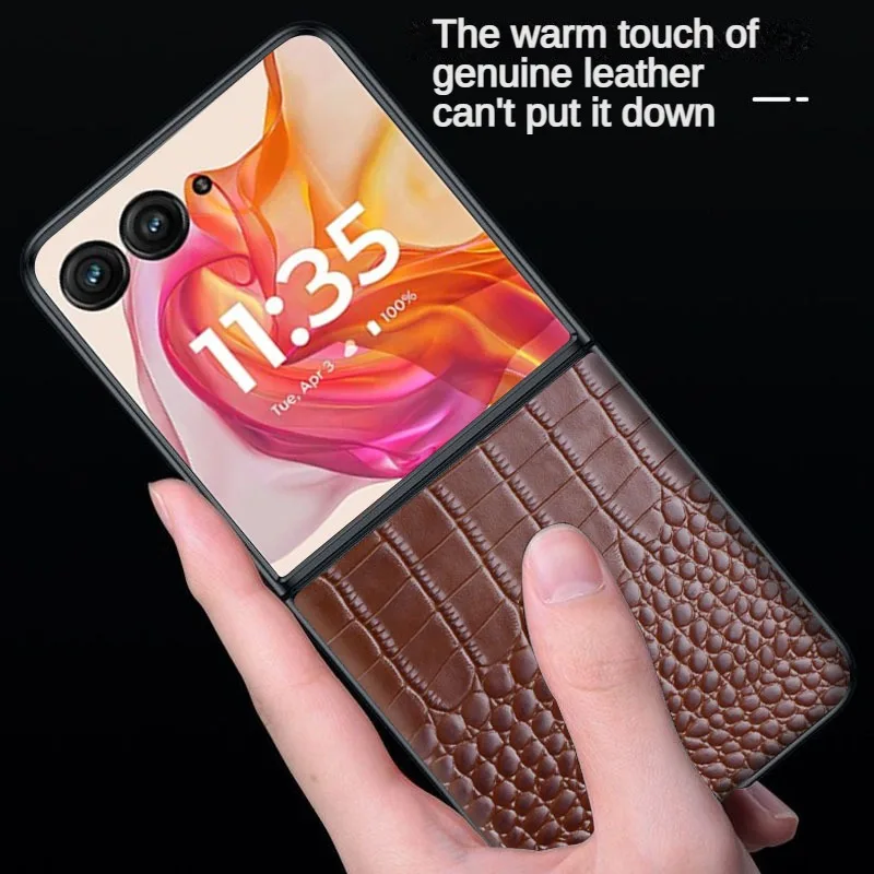 Leather Case For Moto Razr 50Ultra Phone Case Business New Model Anti Drop Leather Simple Crocodile Pattern Shell