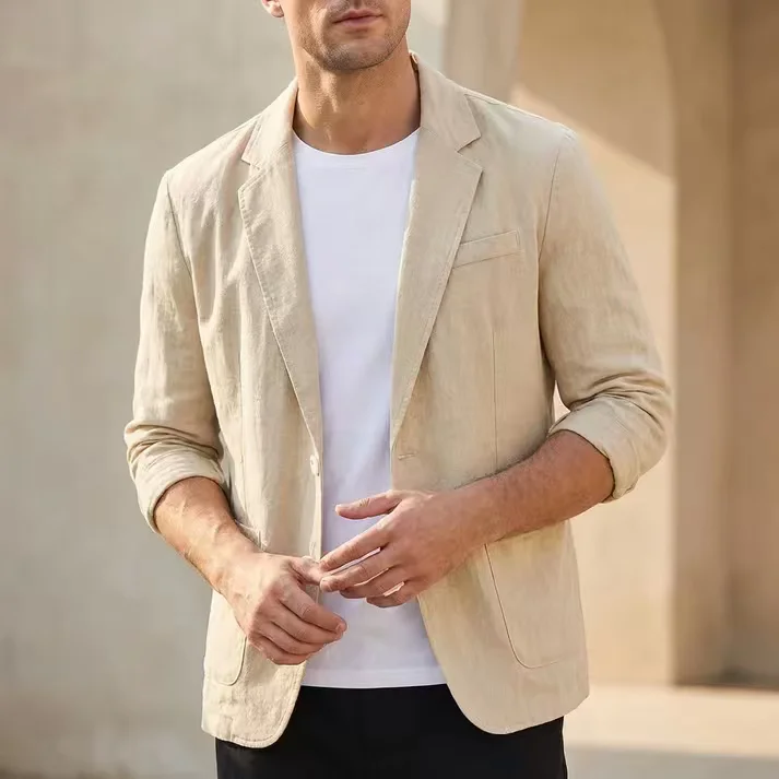 100% Cotton Breathable Men's Blazer Suit Jacket For Men Black Coat For Summer Business Lightweight Male Clothes 2024
