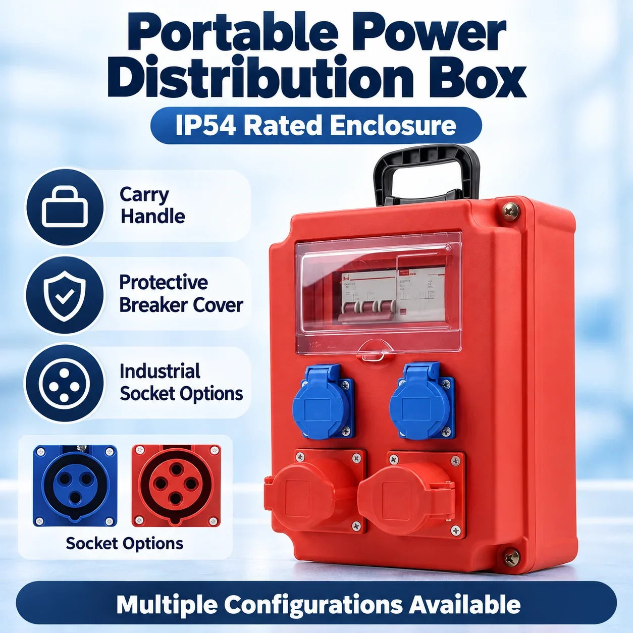 Portable Construction Site Power Distribution Box 220V Mobile 5-Hole Socket with Leakage Protection Temporary Strong Box for Sit