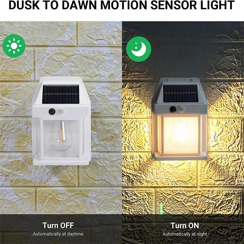 Solar Tungsten Wall Lights Outdoor Dusk to Dawn Motion Sensor Light Waterproof Solar Porch Lights with 3 Modes for Patio Garage