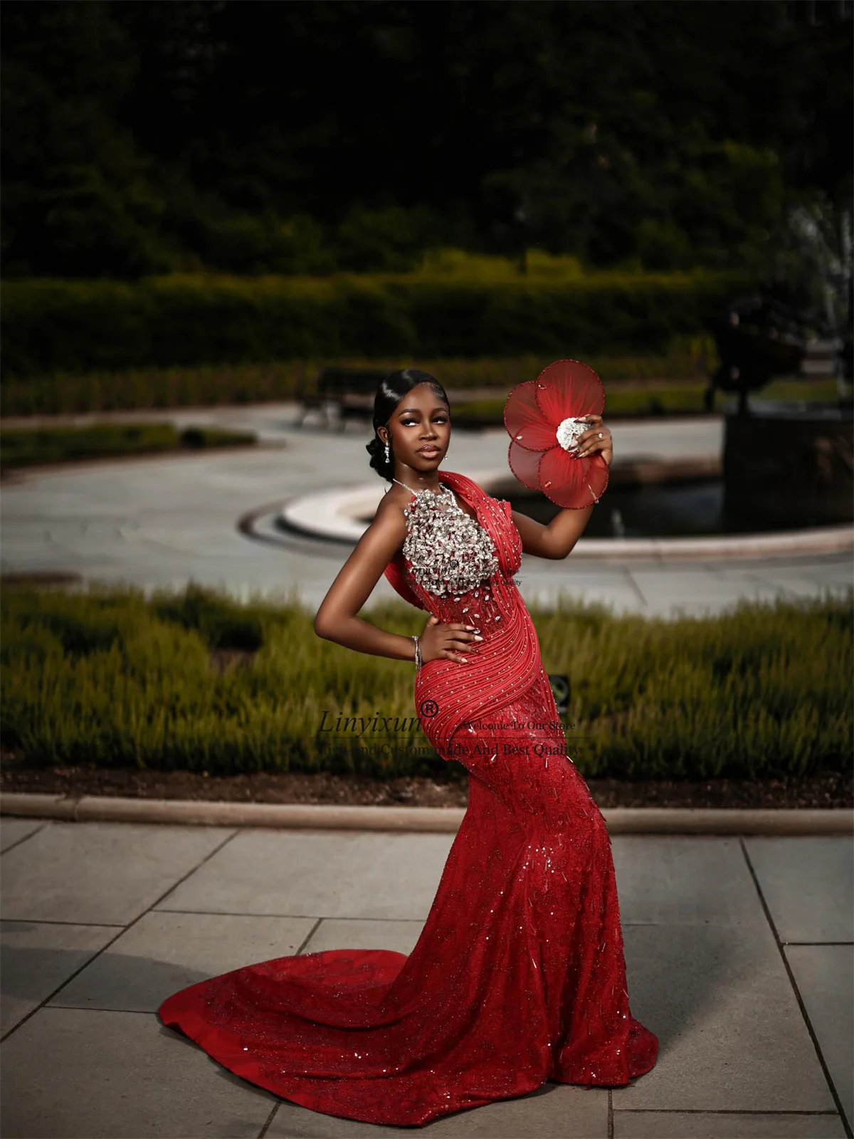 African Mermaid Prom Dress Black Girls 3D Floars Formal Evening Party Gown Long Birthday Diamond Customized Robe De Soiree