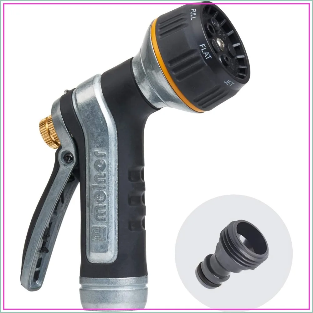 7-Pattern Heavy-Duty Metal Hose Nozzle with Rear Trigger & Lock