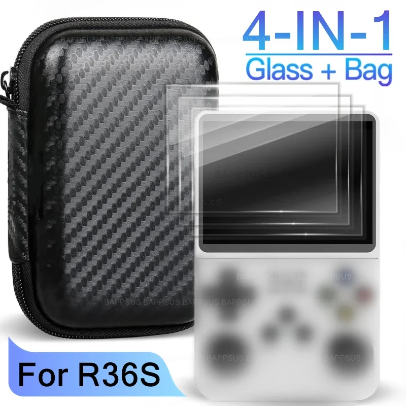For R36s R35S Game Console Storage Bag Tempered Glass Screen Protector Film Portable Anti-Scratch Protective Case Shockproof Box