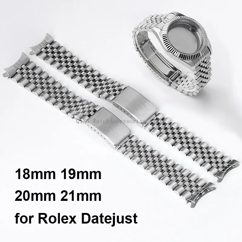 18mm 19mm 20mm 21mm Solid Stainless Steel Strap Curve End Metal Watch Bands Sport Wristbelt Business Bracelet for Rolex Datejust