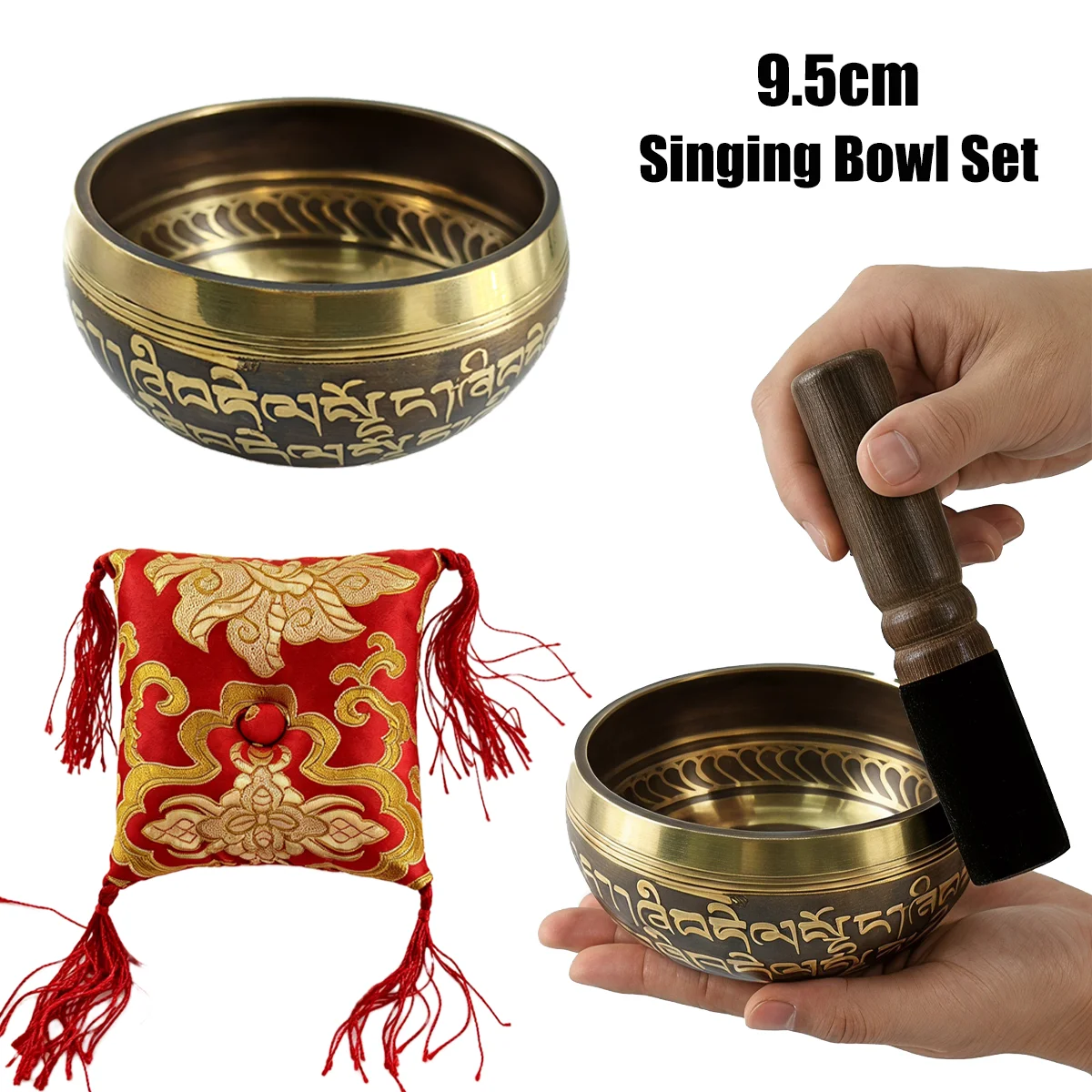 Miwayer 9.5cm Tibetan Singing Bowl Set, High Density Bell Metal Copper-Tin Alloy for Deep Relaxation