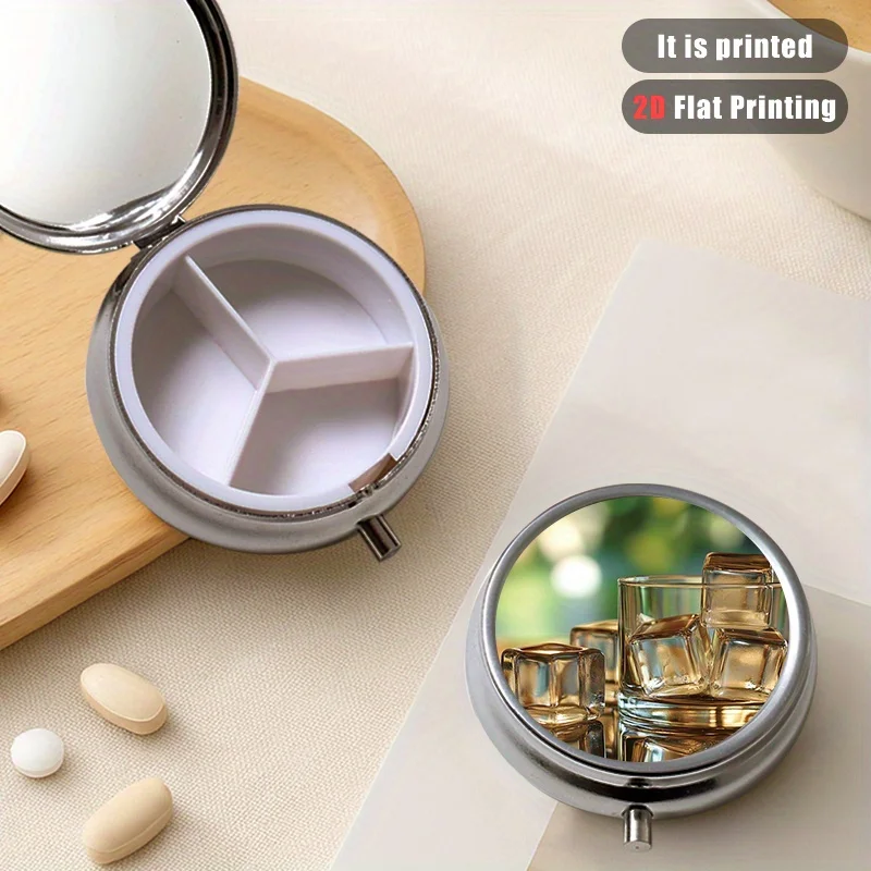 Ice Cube 16 Printed Round Multi-Purpose Metal Box, Compact Portable Design with 3 Barrier Layers, Suitable for Travel, Outdoor Exercise, Vitamin Storage, Multi-Layer Storage Box, Small Gift Collection Box, Printed Locations May Vary